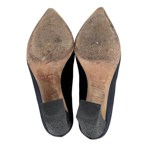 KATE SPADE Black Silk Sparkle Bow Heels Women's Size 6 Evening Pumps - Picture 7 of 8